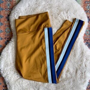 Nike dri fit athletic golden striped leggings mustard yellow blue workout XXL